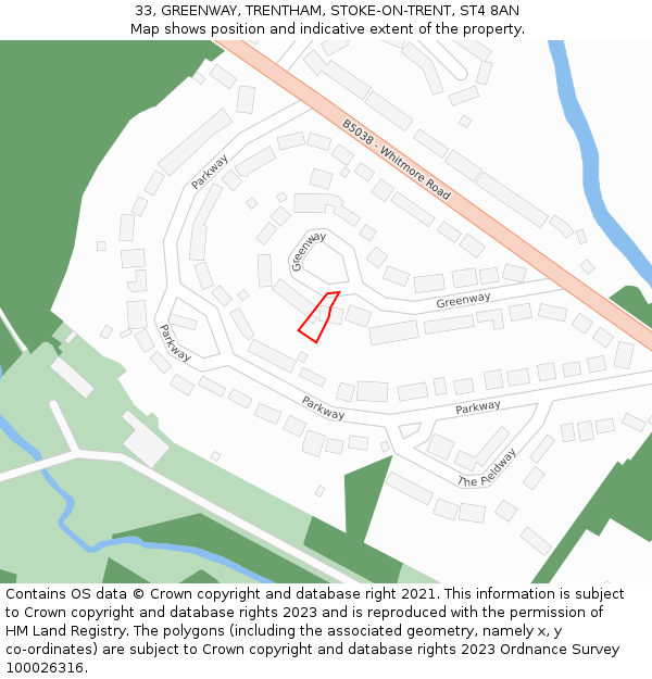 33, GREENWAY, TRENTHAM, STOKE-ON-TRENT, ST4 8AN: Location map and indicative extent of plot