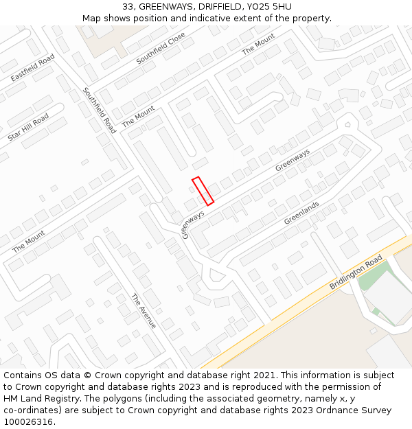 33, GREENWAYS, DRIFFIELD, YO25 5HU: Location map and indicative extent of plot