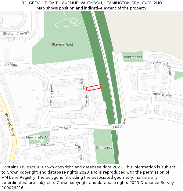 33, GREVILLE SMITH AVENUE, WHITNASH, LEAMINGTON SPA, CV31 2HQ: Location map and indicative extent of plot