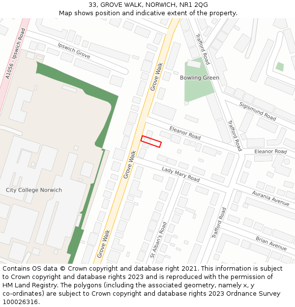 33, GROVE WALK, NORWICH, NR1 2QG: Location map and indicative extent of plot