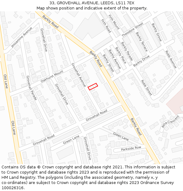 33, GROVEHALL AVENUE, LEEDS, LS11 7EX: Location map and indicative extent of plot