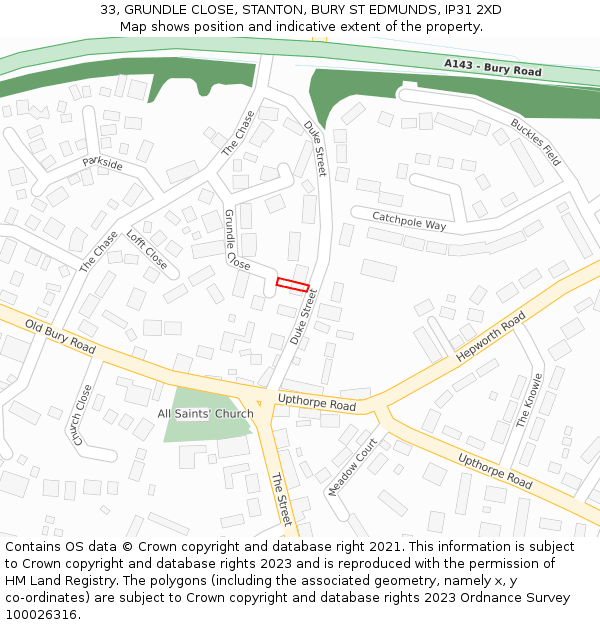 33, GRUNDLE CLOSE, STANTON, BURY ST EDMUNDS, IP31 2XD: Location map and indicative extent of plot