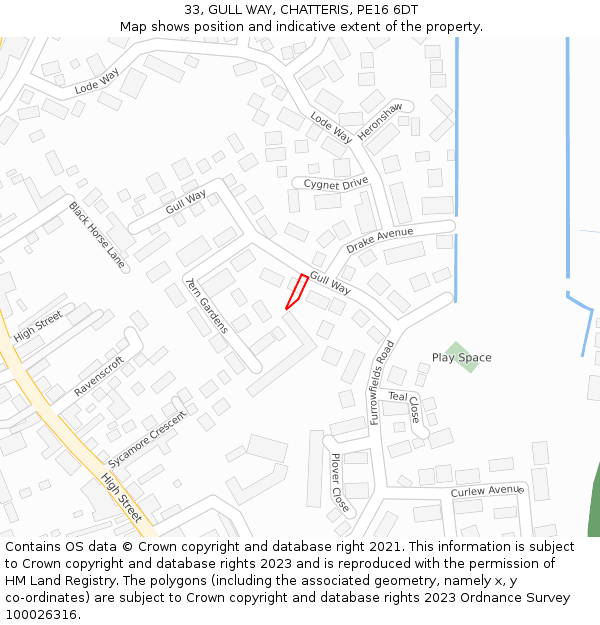 33, GULL WAY, CHATTERIS, PE16 6DT: Location map and indicative extent of plot