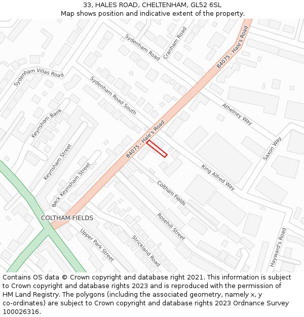 33, HALES ROAD, CHELTENHAM, GL52 6SL: Location map and indicative extent of plot