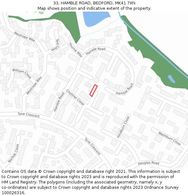 33, HAMBLE ROAD, BEDFORD, MK41 7XN: Location map and indicative extent of plot