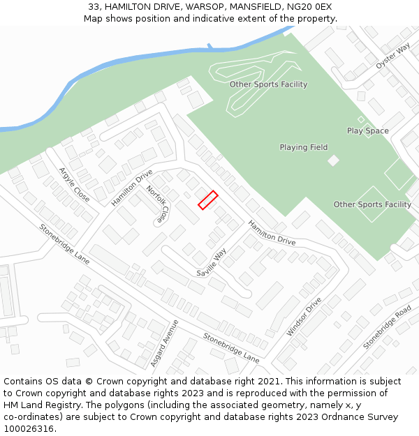 33, HAMILTON DRIVE, WARSOP, MANSFIELD, NG20 0EX: Location map and indicative extent of plot
