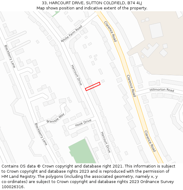 33, HARCOURT DRIVE, SUTTON COLDFIELD, B74 4LJ: Location map and indicative extent of plot