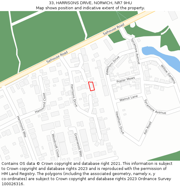 33, HARRISONS DRIVE, NORWICH, NR7 9HU: Location map and indicative extent of plot