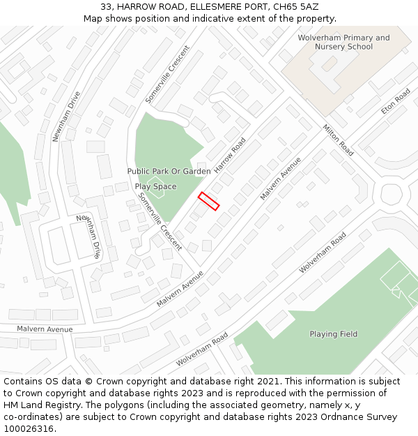 33, HARROW ROAD, ELLESMERE PORT, CH65 5AZ: Location map and indicative extent of plot