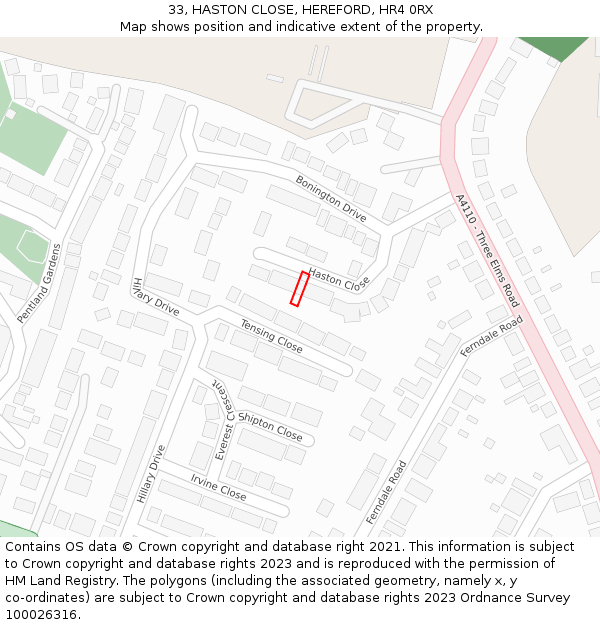 33, HASTON CLOSE, HEREFORD, HR4 0RX: Location map and indicative extent of plot
