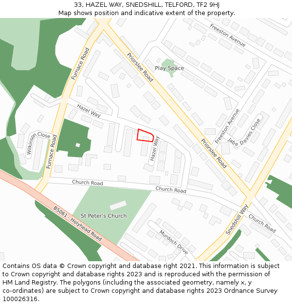 33, HAZEL WAY, SNEDSHILL, TELFORD, TF2 9HJ: Location map and indicative extent of plot