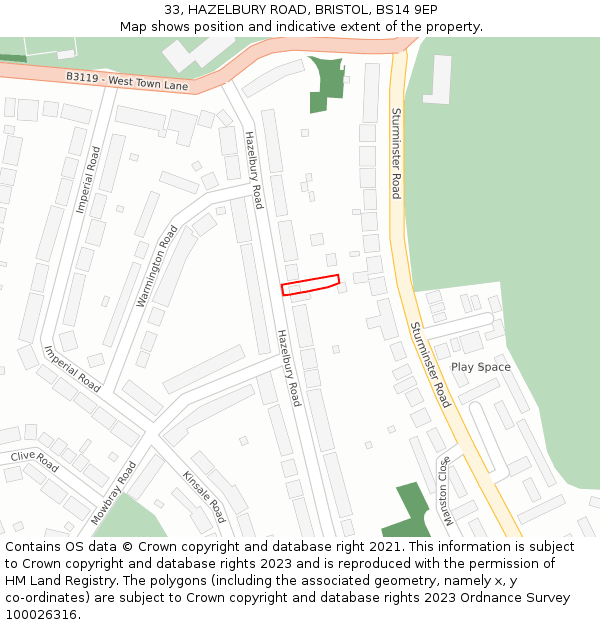 33, HAZELBURY ROAD, BRISTOL, BS14 9EP: Location map and indicative extent of plot