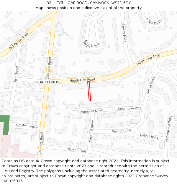 33, HEATH GAP ROAD, CANNOCK, WS11 6DY: Location map and indicative extent of plot