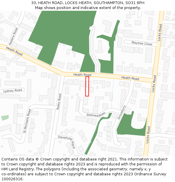 33, HEATH ROAD, LOCKS HEATH, SOUTHAMPTON, SO31 6PH: Location map and indicative extent of plot
