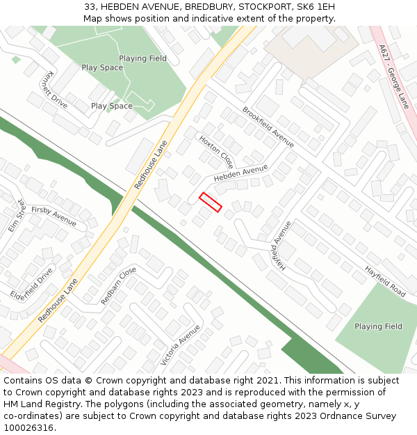 33, HEBDEN AVENUE, BREDBURY, STOCKPORT, SK6 1EH: Location map and indicative extent of plot
