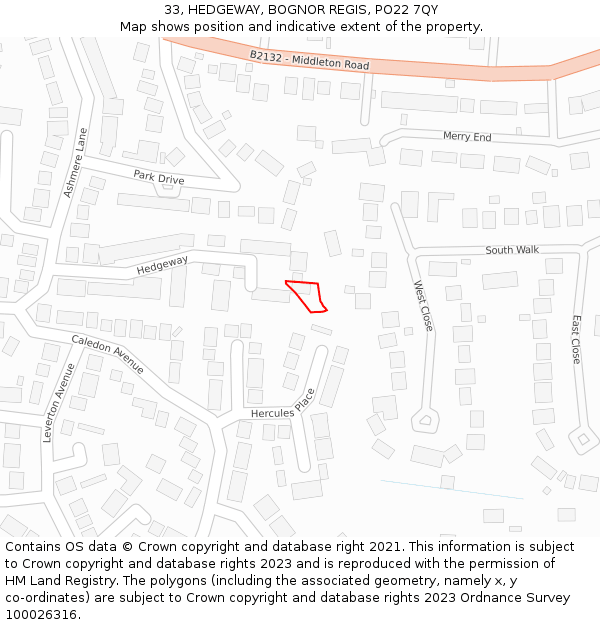 33, HEDGEWAY, BOGNOR REGIS, PO22 7QY: Location map and indicative extent of plot