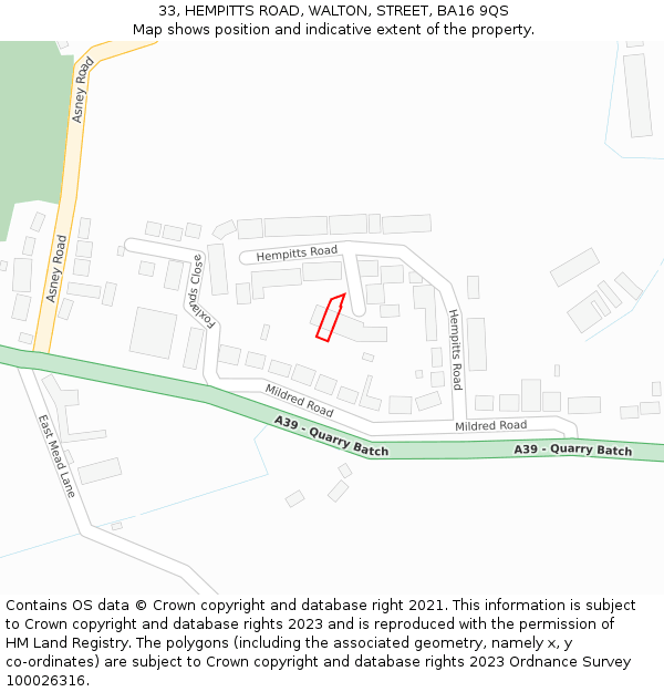 33, HEMPITTS ROAD, WALTON, STREET, BA16 9QS: Location map and indicative extent of plot