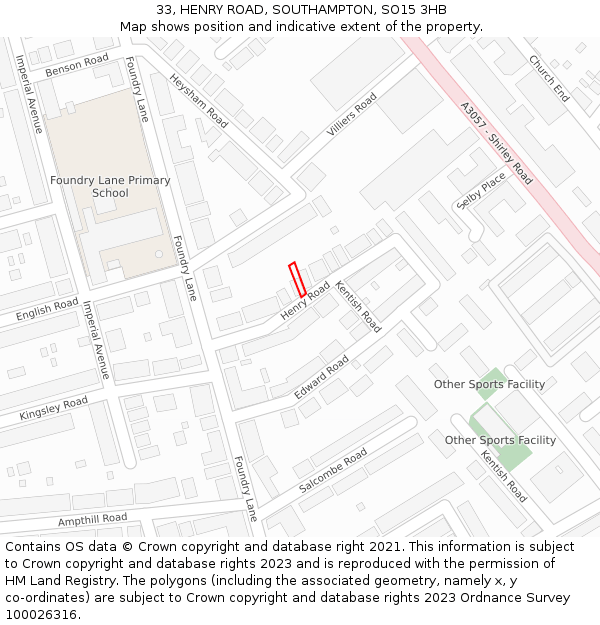 33, HENRY ROAD, SOUTHAMPTON, SO15 3HB: Location map and indicative extent of plot