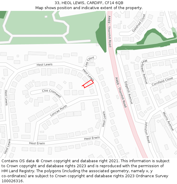 33, HEOL LEWIS, CARDIFF, CF14 6QB: Location map and indicative extent of plot