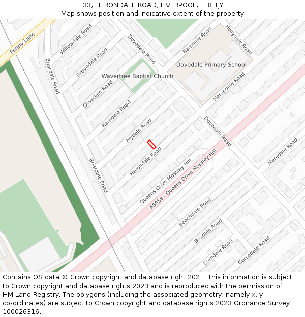 33, HERONDALE ROAD, LIVERPOOL, L18 1JY: Location map and indicative extent of plot