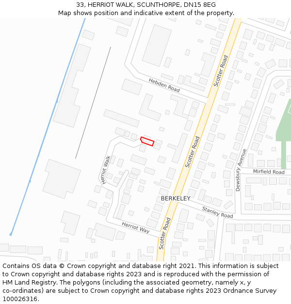 33, HERRIOT WALK, SCUNTHORPE, DN15 8EG: Location map and indicative extent of plot