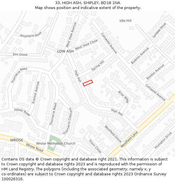 33, HIGH ASH, SHIPLEY, BD18 1NA: Location map and indicative extent of plot