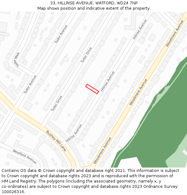 33, HILLRISE AVENUE, WATFORD, WD24 7NP: Location map and indicative extent of plot