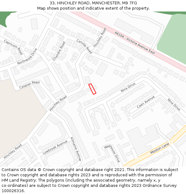 33, HINCHLEY ROAD, MANCHESTER, M9 7FG: Location map and indicative extent of plot