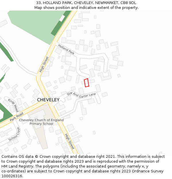 33, HOLLAND PARK, CHEVELEY, NEWMARKET, CB8 9DL: Location map and indicative extent of plot