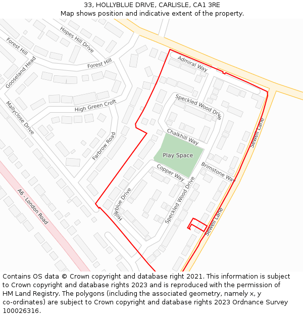 33, HOLLYBLUE DRIVE, CARLISLE, CA1 3RE: Location map and indicative extent of plot