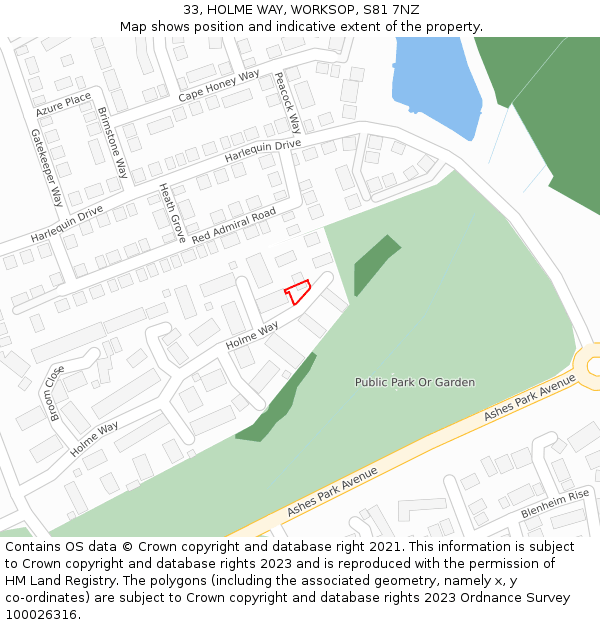 33, HOLME WAY, WORKSOP, S81 7NZ: Location map and indicative extent of plot