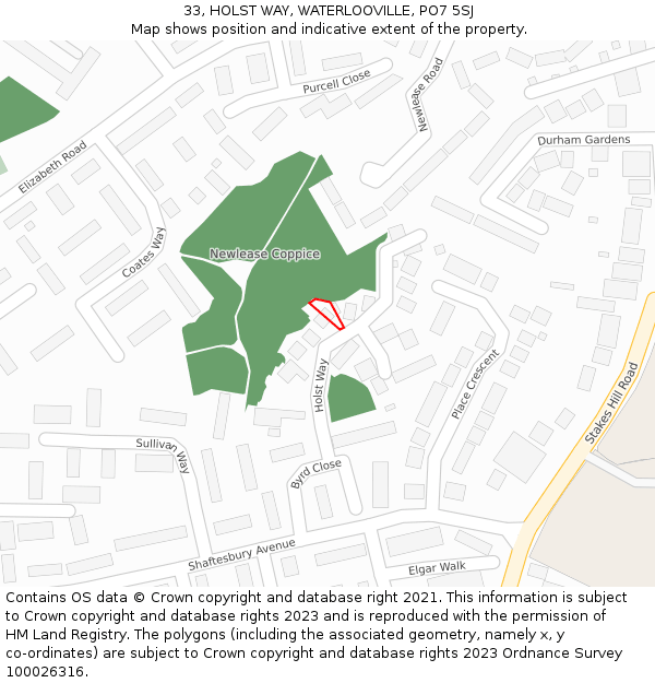 33, HOLST WAY, WATERLOOVILLE, PO7 5SJ: Location map and indicative extent of plot