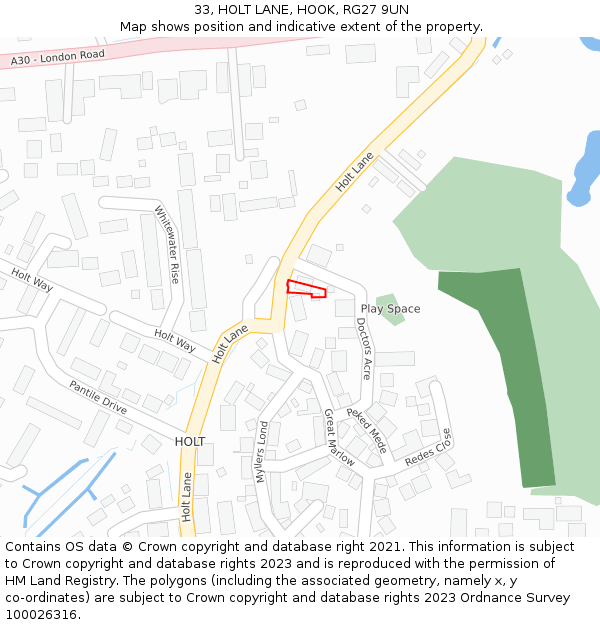 33, HOLT LANE, HOOK, RG27 9UN: Location map and indicative extent of plot