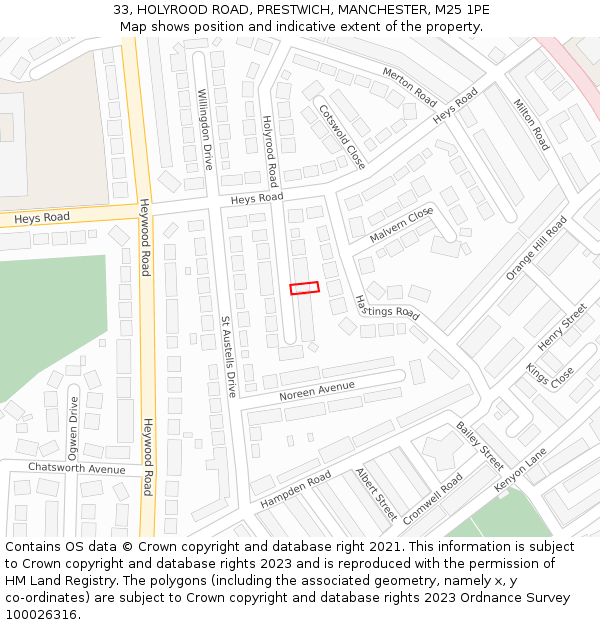 33, HOLYROOD ROAD, PRESTWICH, MANCHESTER, M25 1PE: Location map and indicative extent of plot