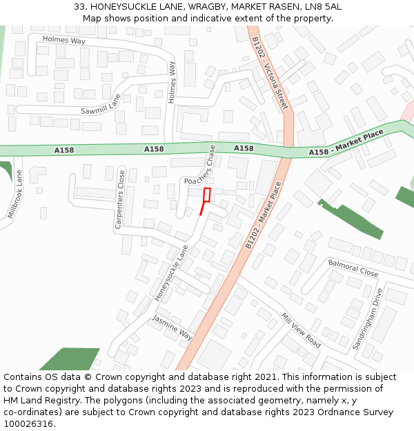 33, HONEYSUCKLE LANE, WRAGBY, MARKET RASEN, LN8 5AL: Location map and indicative extent of plot