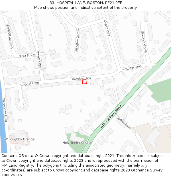 33, HOSPITAL LANE, BOSTON, PE21 9EE: Location map and indicative extent of plot