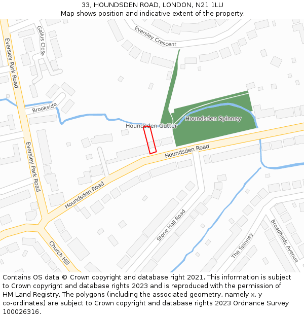 33, HOUNDSDEN ROAD, LONDON, N21 1LU: Location map and indicative extent of plot