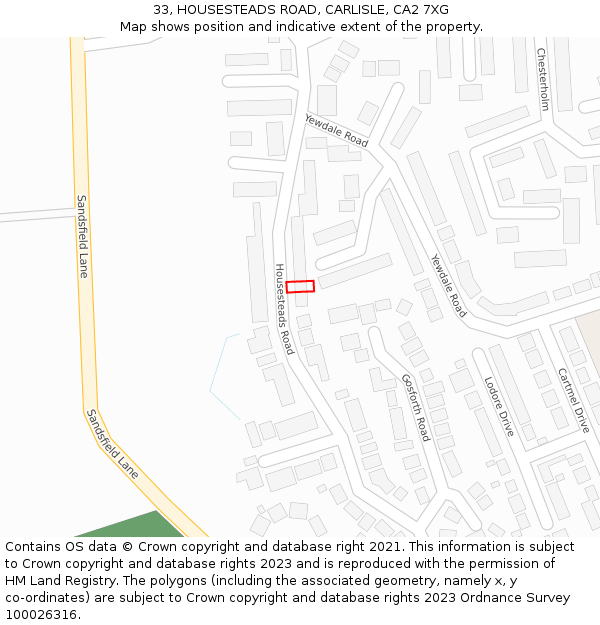 33, HOUSESTEADS ROAD, CARLISLE, CA2 7XG: Location map and indicative extent of plot