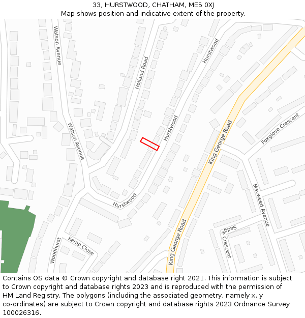 33, HURSTWOOD, CHATHAM, ME5 0XJ: Location map and indicative extent of plot