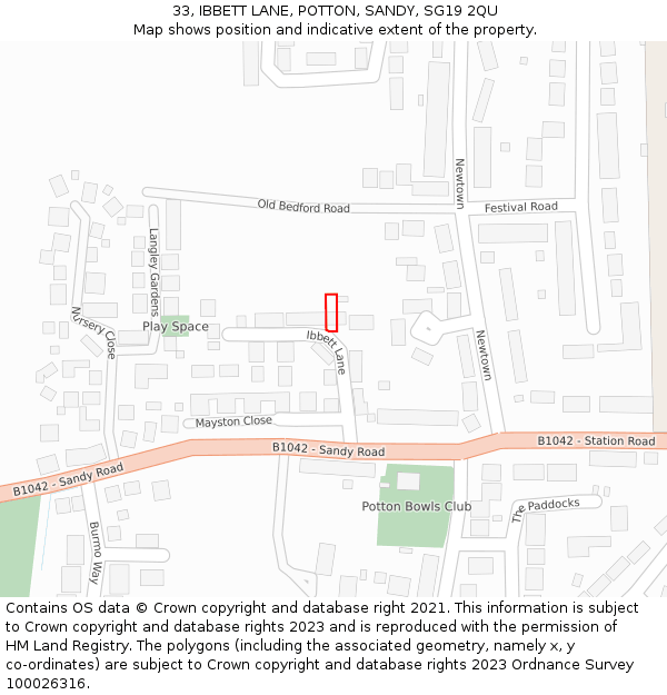 33, IBBETT LANE, POTTON, SANDY, SG19 2QU: Location map and indicative extent of plot