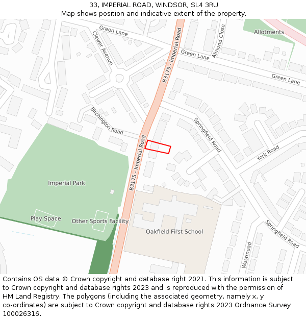 33, IMPERIAL ROAD, WINDSOR, SL4 3RU: Location map and indicative extent of plot
