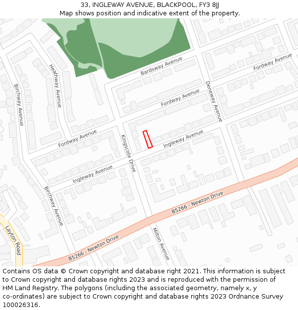 33, INGLEWAY AVENUE, BLACKPOOL, FY3 8JJ: Location map and indicative extent of plot
