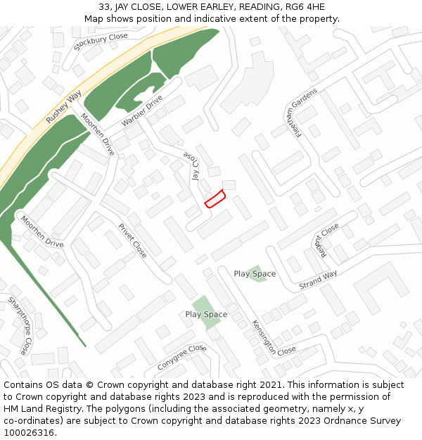 33, JAY CLOSE, LOWER EARLEY, READING, RG6 4HE: Location map and indicative extent of plot