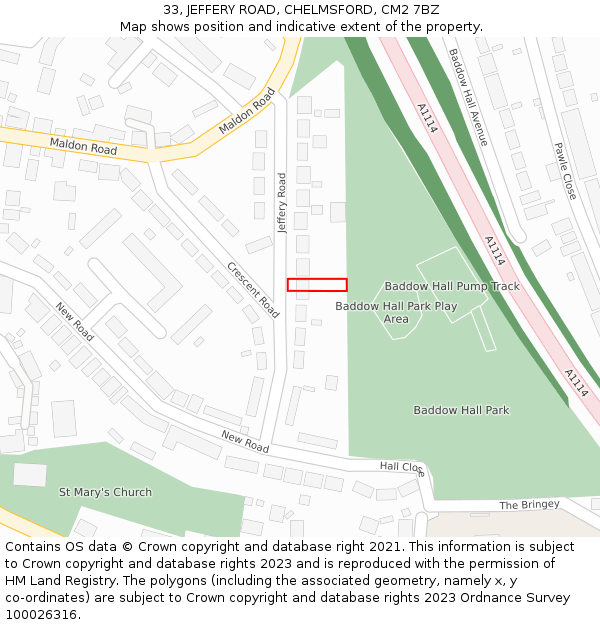 33, JEFFERY ROAD, CHELMSFORD, CM2 7BZ: Location map and indicative extent of plot