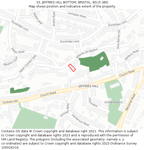 33, JEFFRIES HILL BOTTOM, BRISTOL, BS15 3BG: Location map and indicative extent of plot