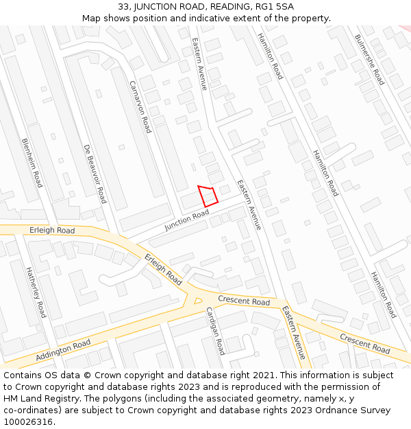 33, JUNCTION ROAD, READING, RG1 5SA: Location map and indicative extent of plot