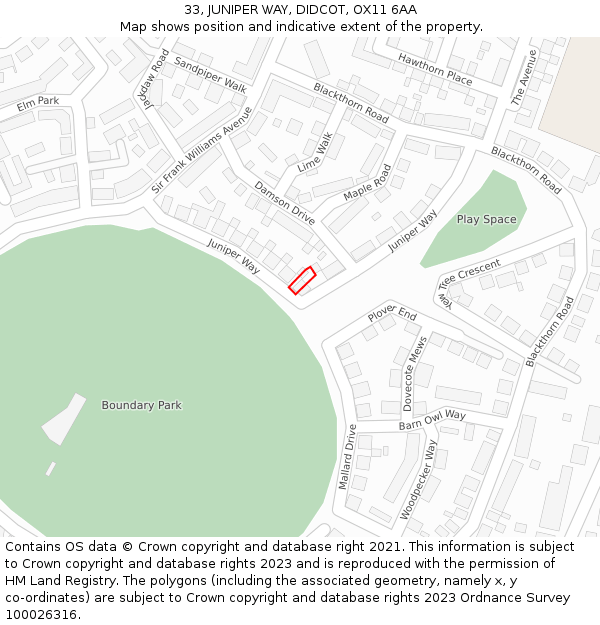 33, JUNIPER WAY, DIDCOT, OX11 6AA: Location map and indicative extent of plot