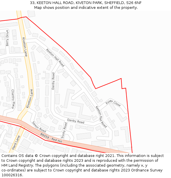 33, KEETON HALL ROAD, KIVETON PARK, SHEFFIELD, S26 6NF: Location map and indicative extent of plot