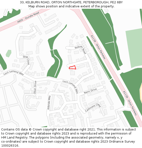 33, KELBURN ROAD, ORTON NORTHGATE, PETERBOROUGH, PE2 6BY: Location map and indicative extent of plot