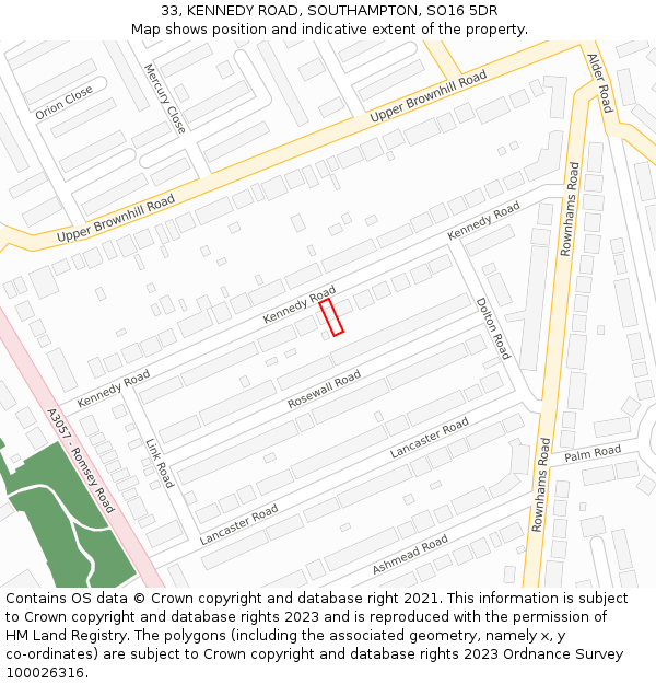 33, KENNEDY ROAD, SOUTHAMPTON, SO16 5DR: Location map and indicative extent of plot